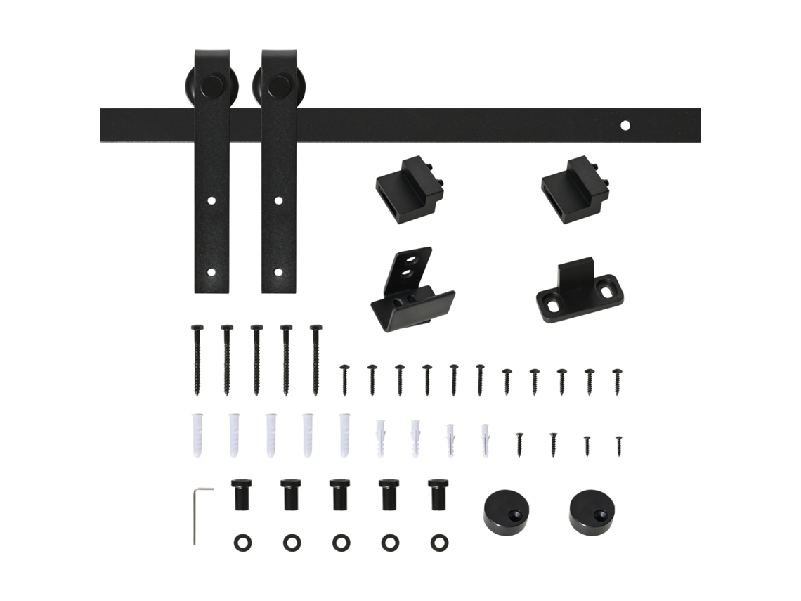 Herrajes para puerta corredera, riel simple, acero negro, 200x6x18cm, VELTRIX