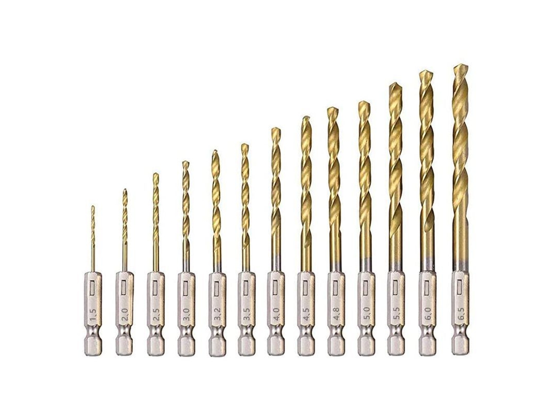 13 Brocas Hss Con Revestimiento De Titanio De 1,5 Mm A 6,5 Mm Para Madera, Metal, Plástico Y Hexagonales.