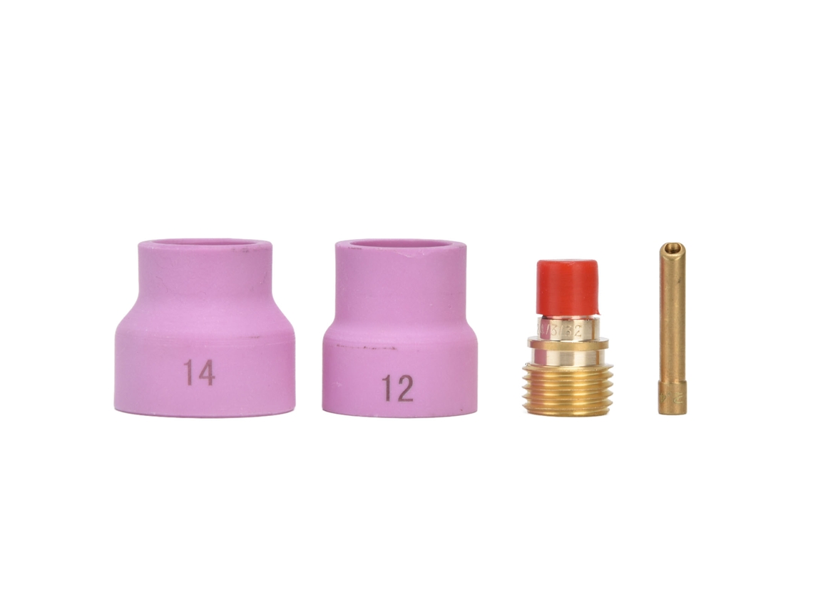 Kit de lente de gas TIG con 4 piezas, copa de cerámica rosa, portaelectrodos, conector para WP 9 20 25
