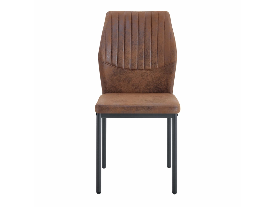 Juego de 4 sillas de comedor ligeras - Respaldo de tela técnica marrón con estampado vertical + Patas de metal negro