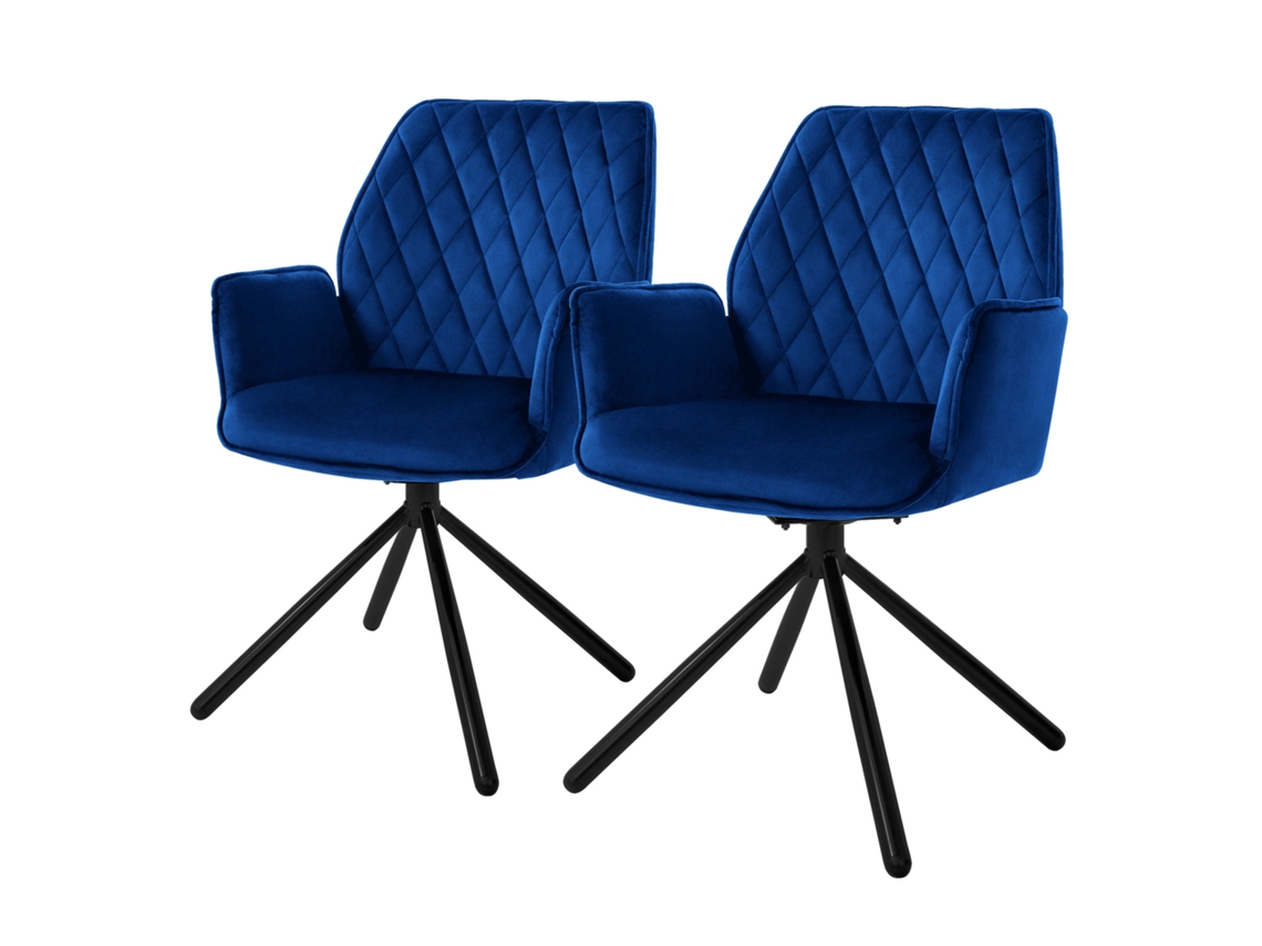 Conjunto de 2 Cadeiras de Jantar ML-DESIGN em Veludo Azul Escuro com Assento Giratório Ergonómico