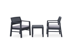 Conjunto de jardín de 3 piezas DKD Home Decor con cojines de plástico gris