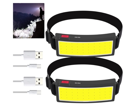 Linterna frontal LED 2 paquetes, linterna frontal recargable Cob Light impermeable, linterna frontal para adultos (negro) CHRONUS
