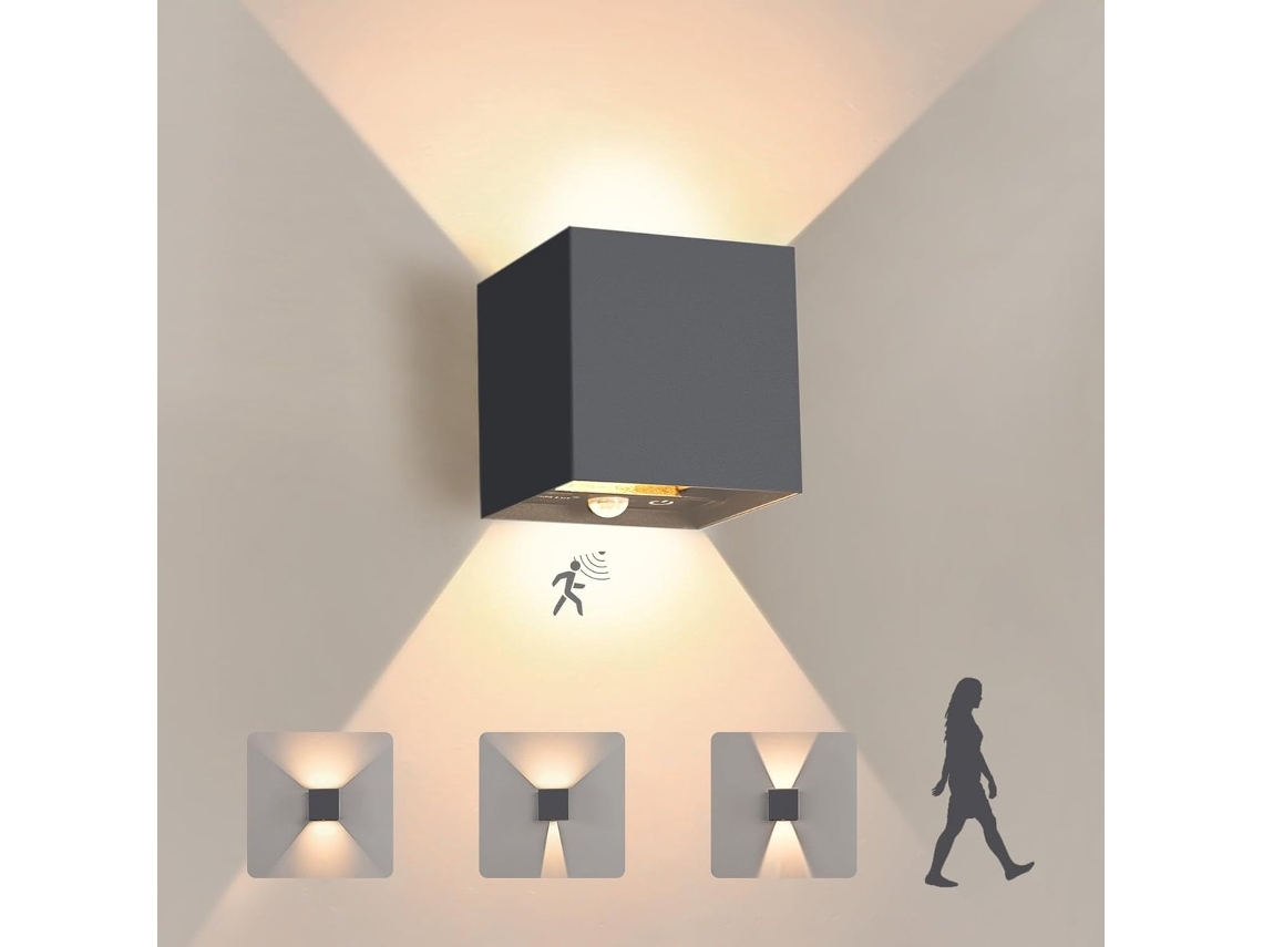 Lámpara Exterior Led Sensor Movimiento Ip65, Pared, 3000k