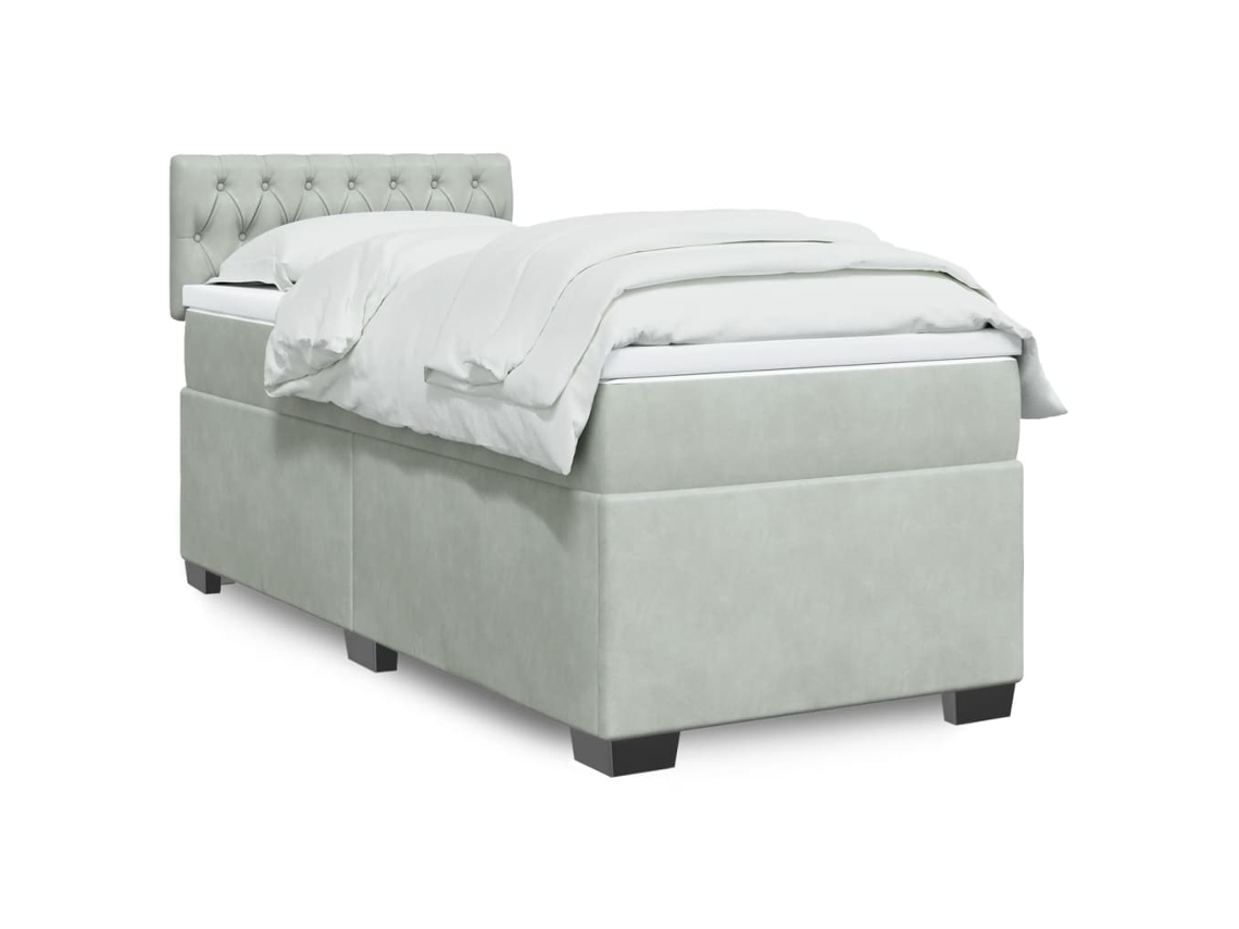 Cama Box Spring Con Colchón Terciopelo Gris Claro 90x190 Cm