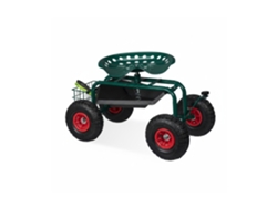 Relaxdays Asiento De Jardín Con Ruedas Neumáticas, Para Jardinería, Altura Regulable, 150 Kg, Almacenaje, Acero, Verde