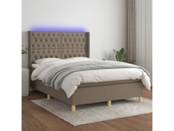 Cama Box Spring Colchón Y Luces Led Tela Gris Taupe 140x190 Cm