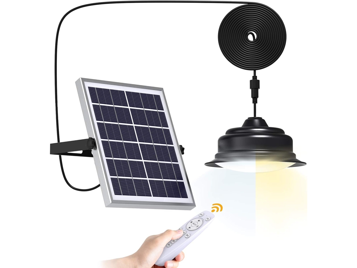 Luces solares Luz de cobertizo solar para interiores y exteriores con control remoto Iluminación Brillo y sincronización Luces colgantes con energía s