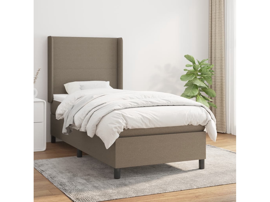 Cama Box Spring Con Colchón Tela Gris Taupe 90x200 Cm