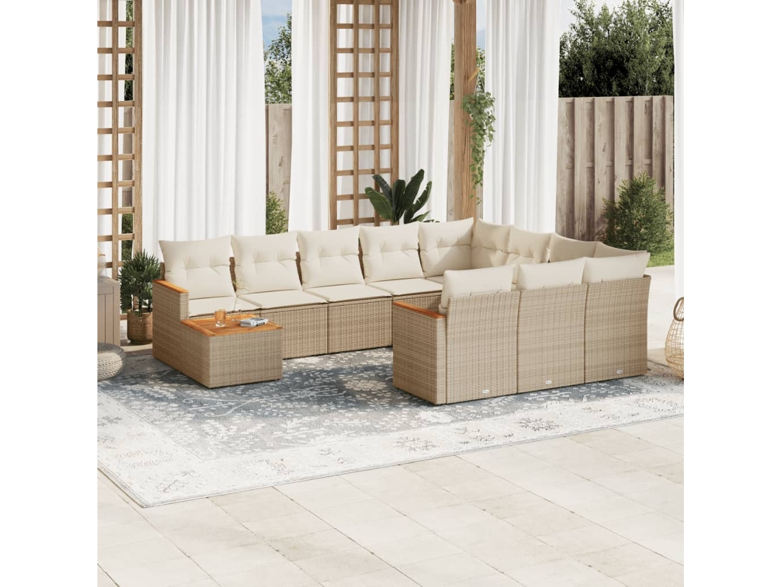 Conjunto de sofá de jardín de 11 piezas con cojines de mimbre beige DKD Home Decor