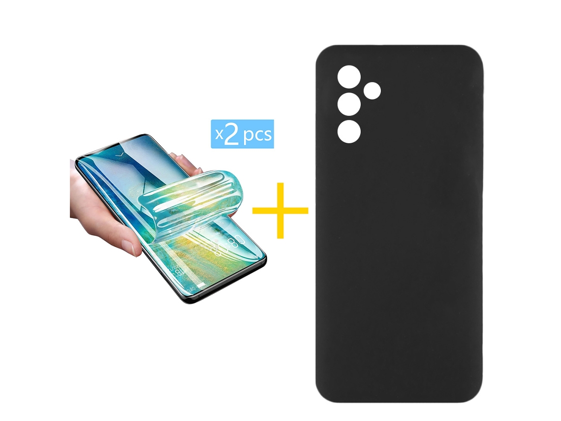 Pack 2 X Película de Vidrio Templado Hidrogel + Funda ACCETEL para Samsung Galaxy A55 5G Silicona Líquida Negro