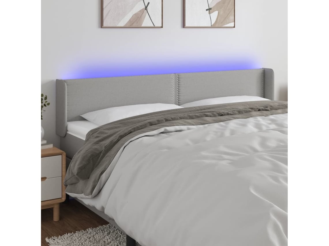 Cabecero Con Led De Tela Gris Claro 203x16x78/88 Cm