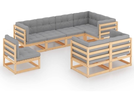 Conjunto 8 Muebles de jardín VIDAXL y cojines madera maciza pino