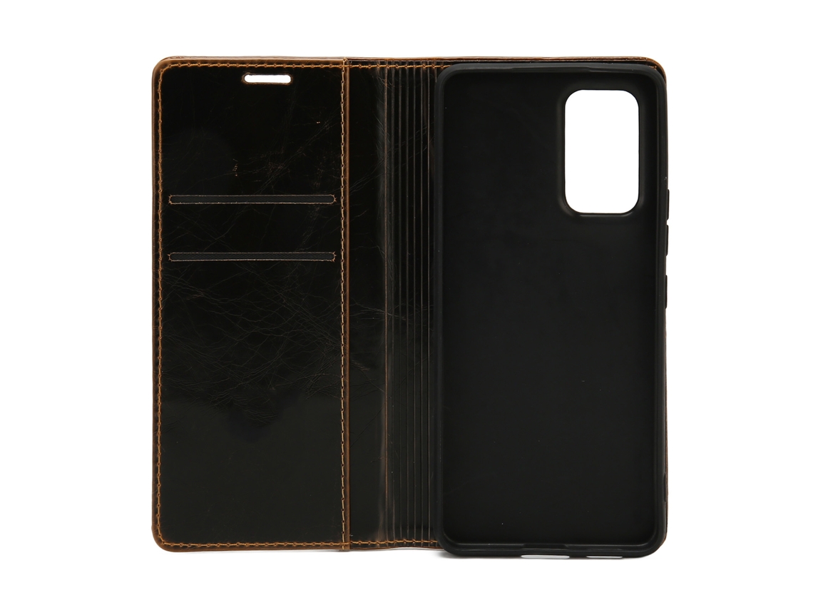 Capa De Telefone Flip Couro Para A53 5g Com Carteira Slot Cartões Suporte Resistente A Impactos Marrom Preto