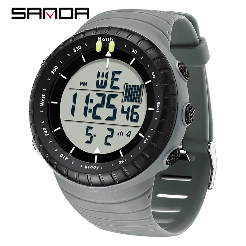 Reloj Digital Para Hombre (blanco Grisáceo), Resistente Al Agua Para Deportes Al Aire Libre, Esfera Grande, Función De Alarma.