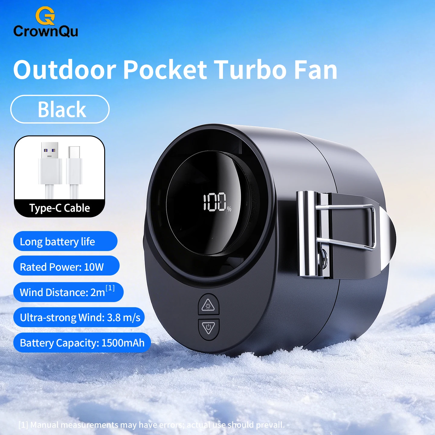 Ventilador Portátil De Cintura (negro) De 1500 Mah, 6 Velocidades De Viento, Adecuado Para Trabajos Al Aire Libre Y Viajes.