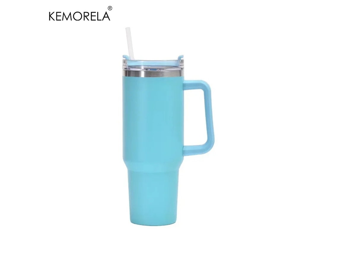 Botella térmica de acero inoxidable de 1200 ml con funda protectora y pajita. Mdug (azul cielo)