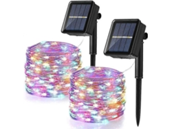 Omni-luces De Cadena Solares Exteriores 2 Pack 12m 100 Led Impermeables 8 Modos Multicolor Navidad