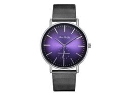 Reloj De Pulsera De Cuarzo Para Mujer, De Aleación, Con Esfera Redonda Grande Y Estilo Casual (negro, Plateado Y Morado).