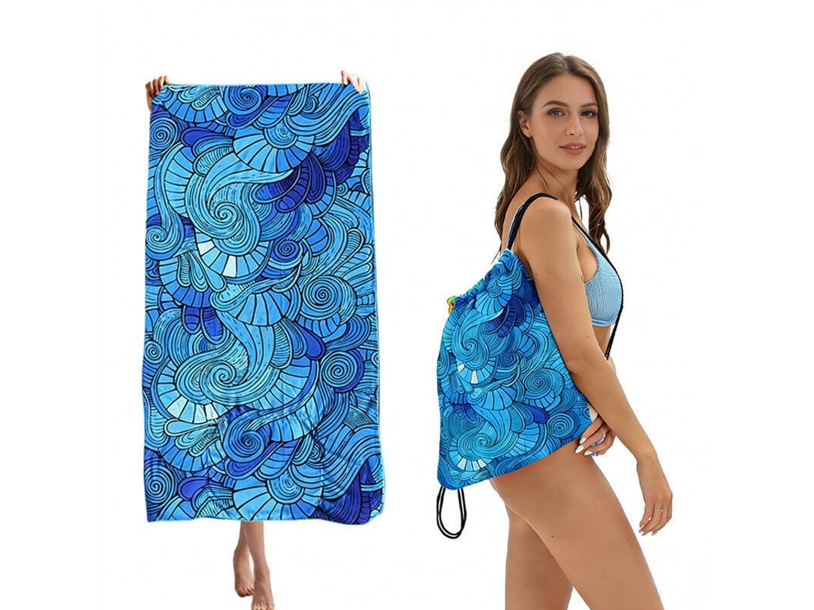 Toalla De Playa 2 En 1 - Toalla De Playa Con Almacenamiento Todo En Uno - Toalla De Baño Plegable Estampada - Mandala Azul