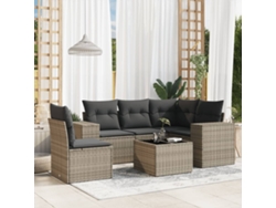 Conjunto de sofá de jardín de 6 piezas con cojines de mimbre gris, Dkd Home Decor