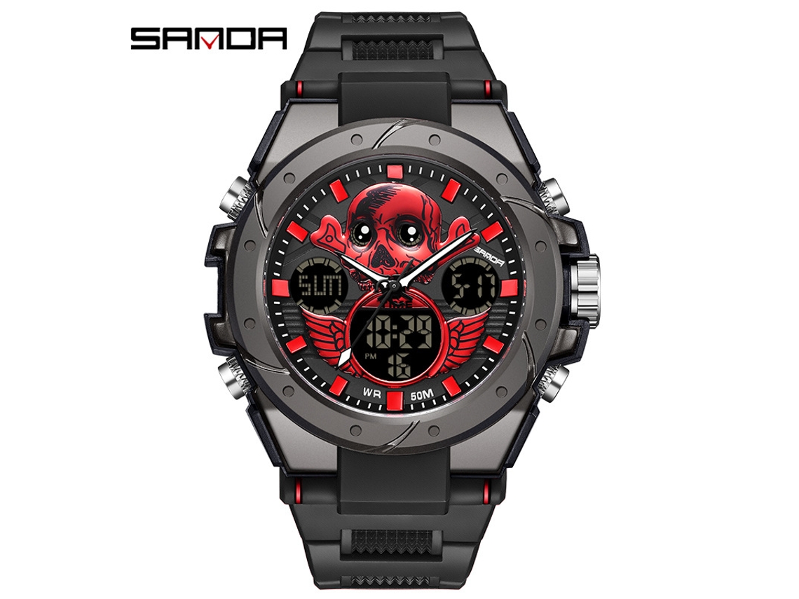Reloj Electrónico Para Hombre (negro Y Rojo), Reloj Deportivo Impermeable Para Exteriores, Reloj Electrónico Multifuncional Luminoso.