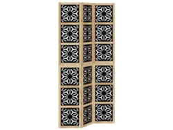 Biombo Paravent Cloison de 3 paneles con diseño geométrico en madera maciza de paulownia marrón y negro DÉCOSHOP26
