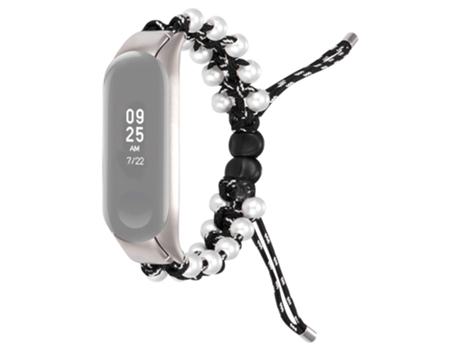 Correa de nailon decoración de cuentas diseño de cordón ajustable para Xiaomi Mi Band 5/6 - blanco/negro