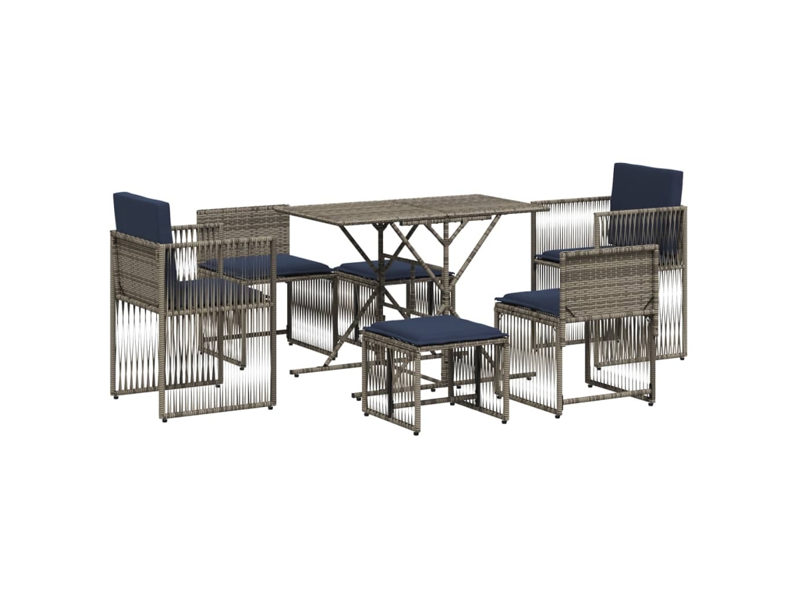 Maison Exclusive - Conjunto De Comedor De Jardín De 7 Piezas Con Cojines, Poliratán Gris