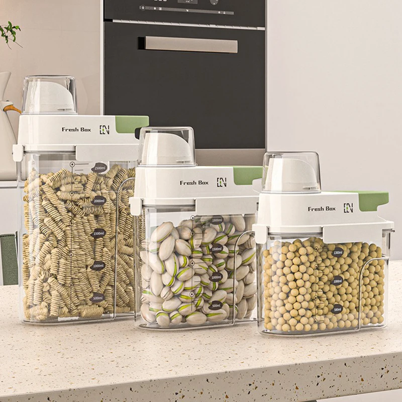 (verde Y Blanco - Juego De 3 Piezas)contenedores Para Almacenar Granos Con Pico Vertedor Y Tapa Hermética,organizadores Para Cocina Y Despensa