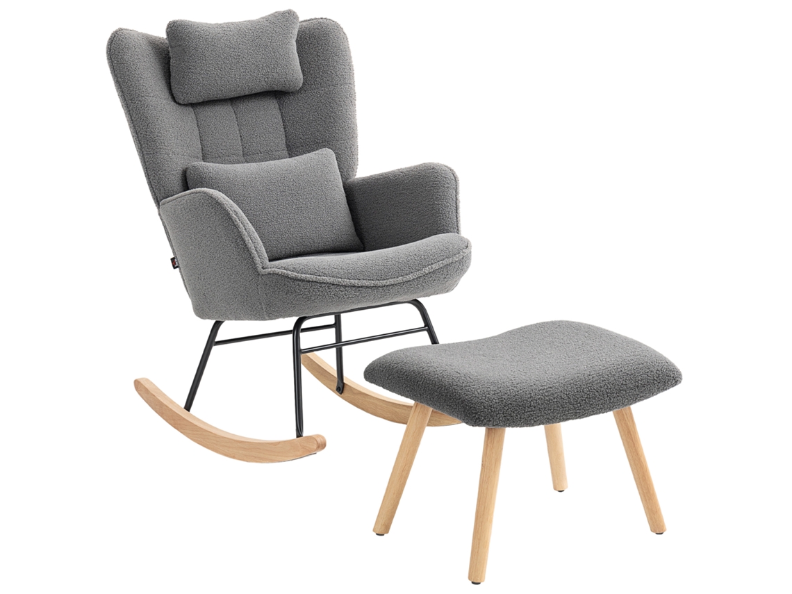 Mecedora, Reposapiés, Patas Madera, Cojín, 101.5x70.5x99.5cm, Gris Oscuro