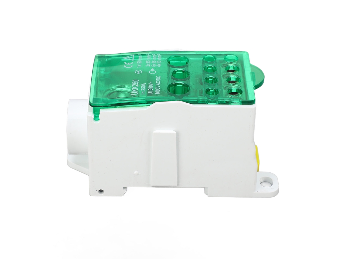 Caja de bornes unipolar para carril DIN, 690 V 250 A, verde, distribución eléctrica, caja de bornes