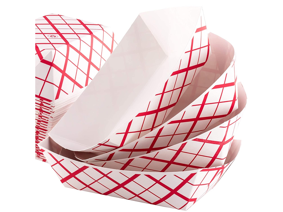 50 Unidades de Bandejas Desechables de Papel Antigrasa para Hot Dogs, Helados, Palomitas y Nachos