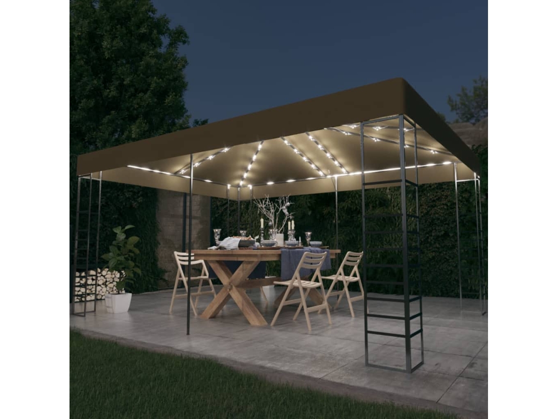 Cenador con guirnalda de luces LED, 3 x 4 m, color gris parduzco, WSD381608, Lovely Home