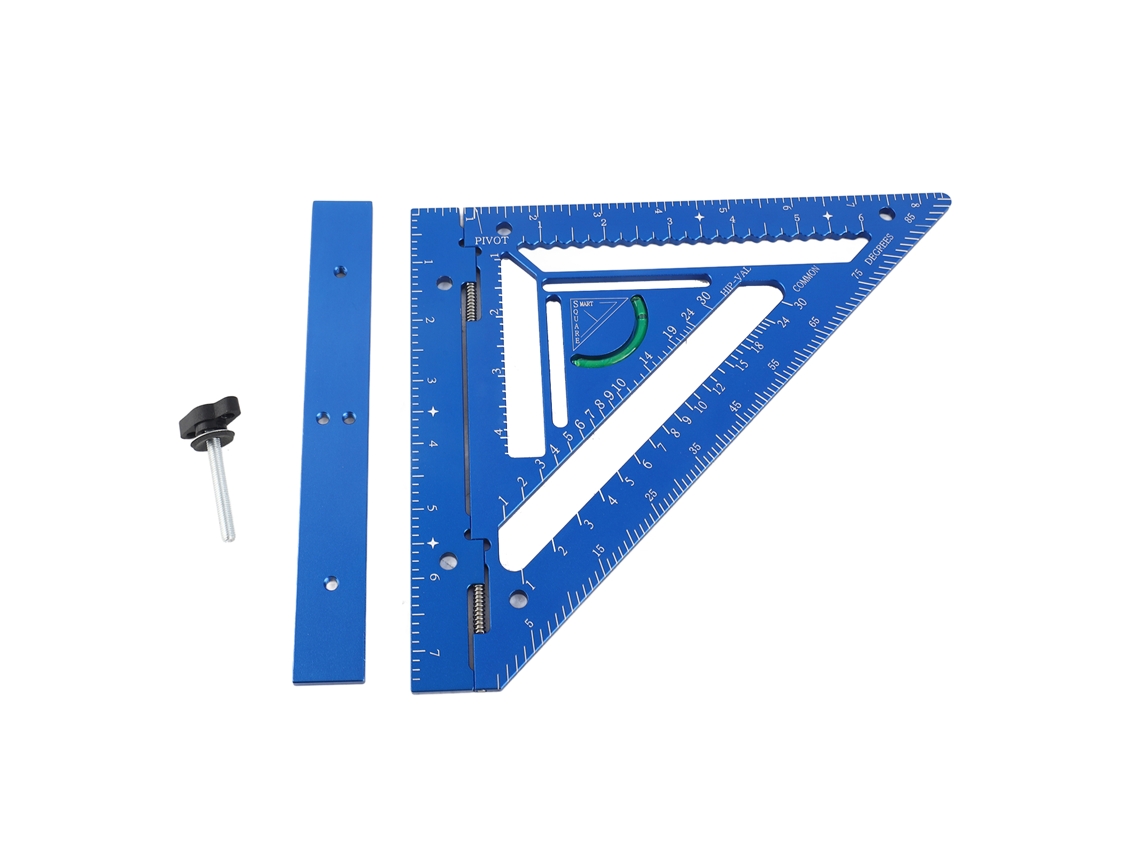 Regla triangular de aluminio para carpintería, escuadra para vigas, herramienta de medición, azul