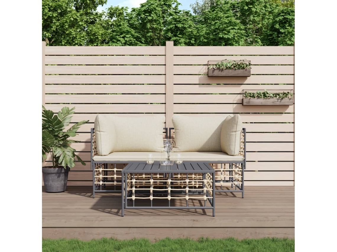 Conjunto de jardín de 3 piezas con cojines de mimbre antracita, Dkd Home Decor