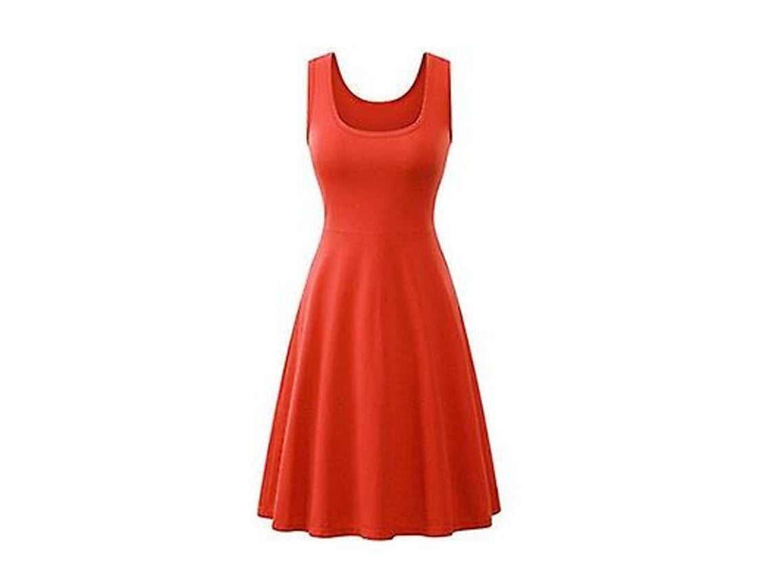 2026-vestido De Verano Mujer Sexy Sin Mangas Cuello Cuadrado Solido A-line Cintura Alta Casual Rojo Talla 18-35