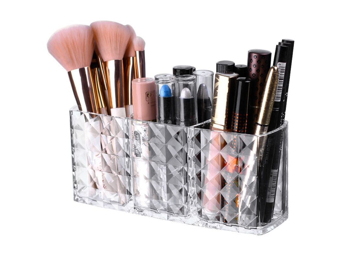 Organizador De Cosméticos De Acrílico Transparente Con 3 Compartimentos Para Brochas De Maquillaje.