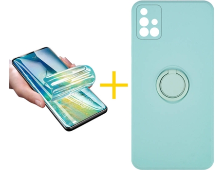 Carcasa + Protector de Pantalla para Samsung Galaxy A71 SKYHE Verde Agua