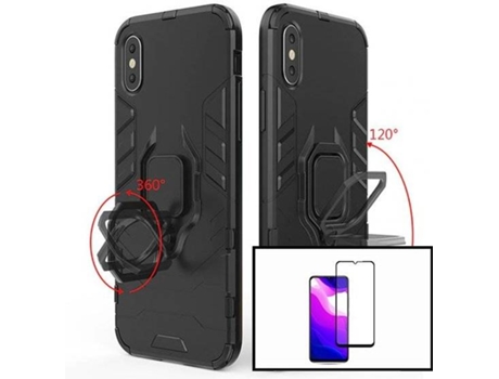 Kit Protector de Cristal Templado 5D Full Cover y Funda 3X1 Military Defender Xiaomi Redmi 9A Sport PHONECARE Negro