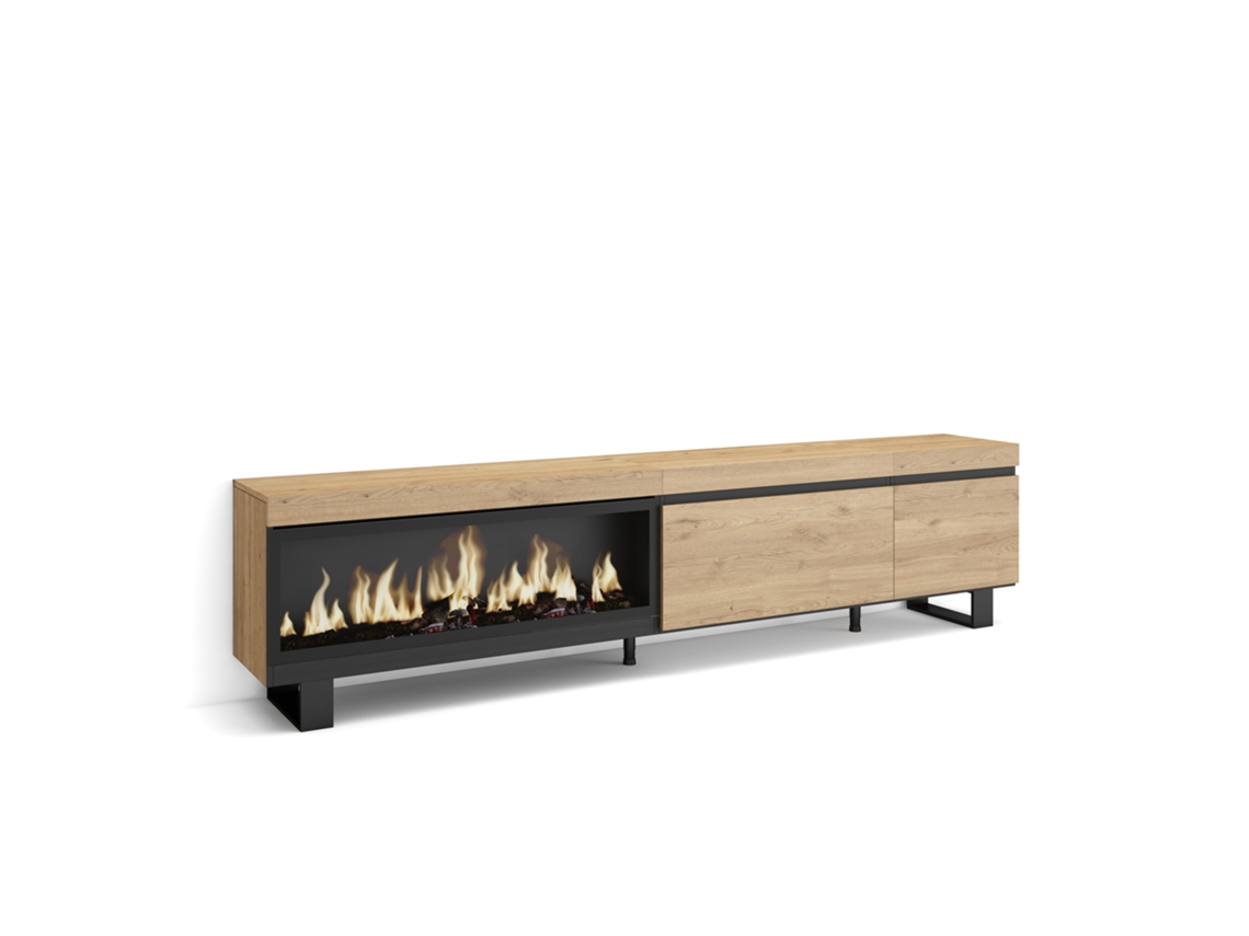 Mueble de TV | Amplio espacio de almacenamiento | 237 x 57 x 35 cm | TV de gran formato | Chimenea eléctrica XXL | Diseño industrial | roble Duérmete Online