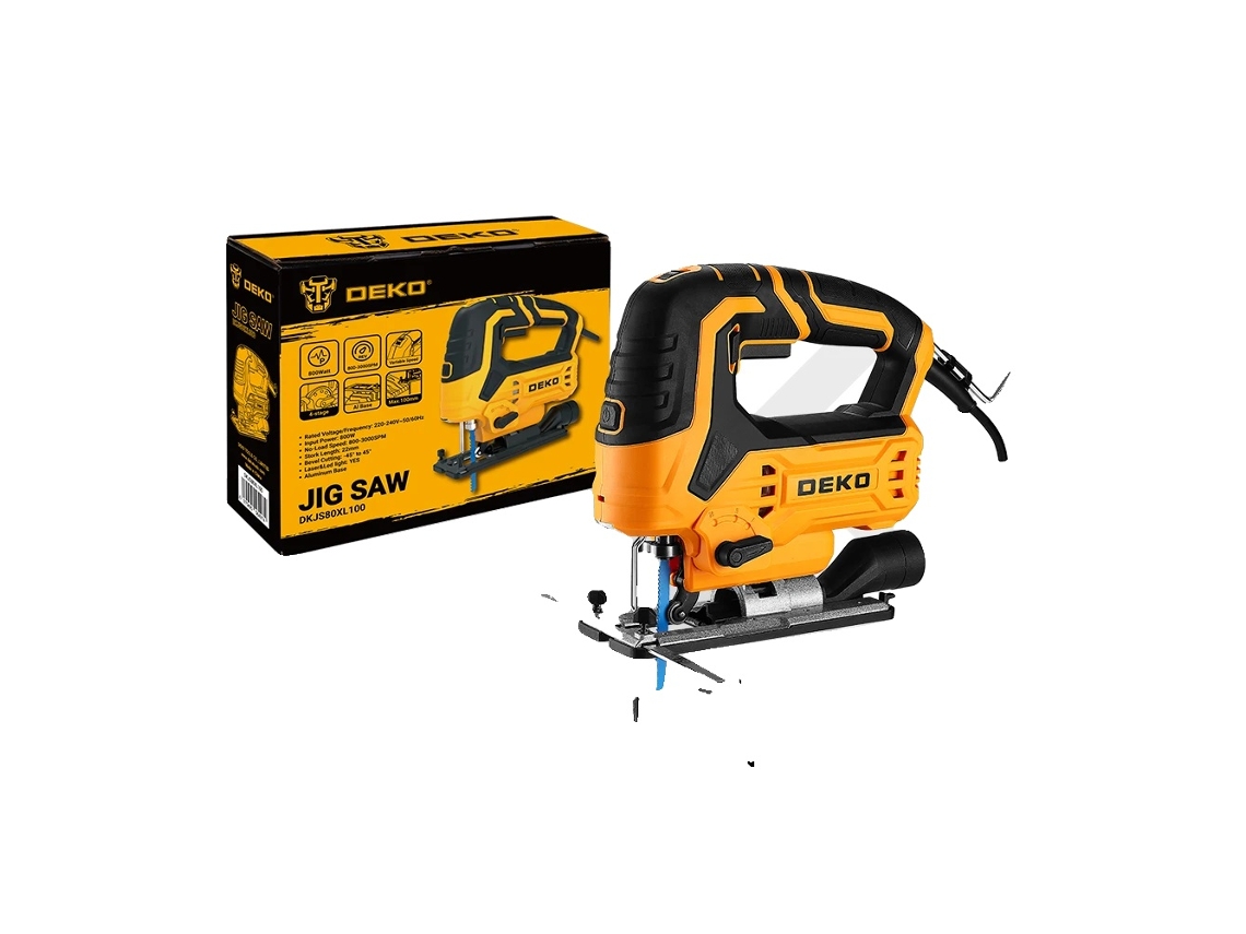 Sierra de calar, 800 W de potencia, 3000 rpm de velocidad sin carga, diseñada para proyectos de bricolaje en casa.