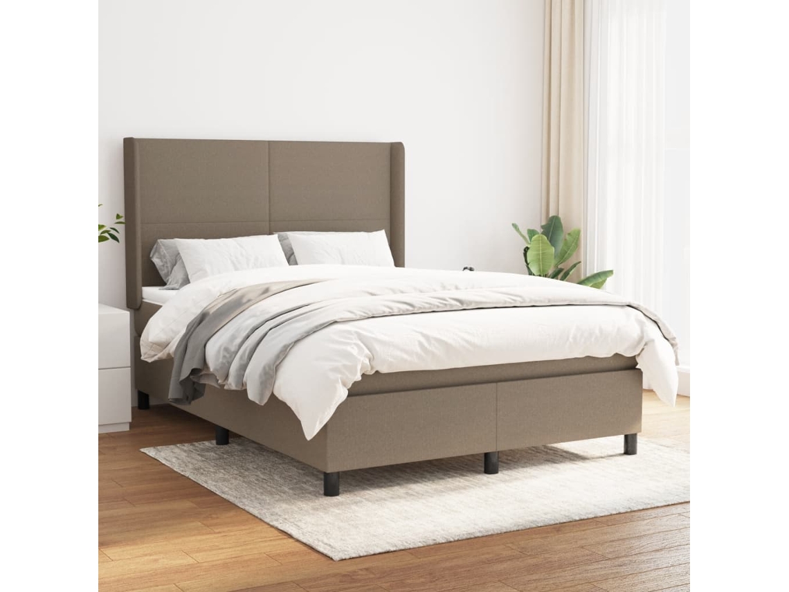 Cama Box Spring Con Colchón Tela Gris Taupe 140x200 Cm