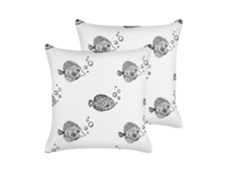 Juego de 2 cojines decorativos BELIANI Tweedia de Algodón Blanco 45x45x4
