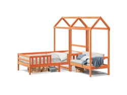 Conj. Cama Y Banco Con Techo 90x200 Cm Pino Marrón Miel Dkd Home Decor