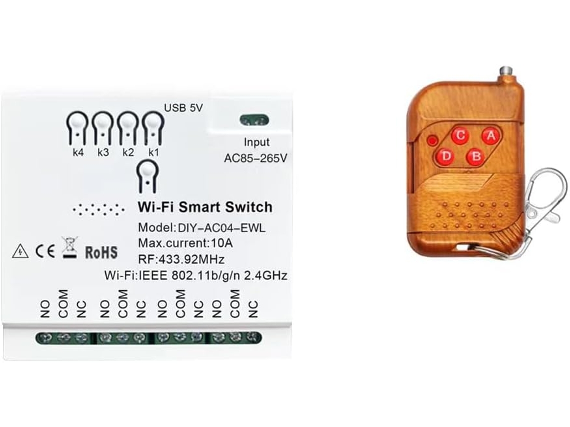 Interruptor Inteligente Wifi De 4 Canales Con Control Remoto Rf433, 85-265v, 2g, Módulo De Automatización Del Hogar Para Ifttt
