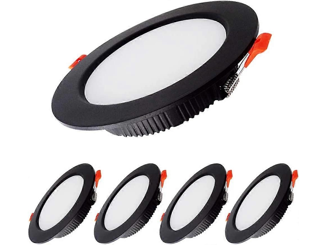 Rebe-5pcs Focos Led Empotrables Negro Plano 5w 500lm Ip44 Blanco Natural 4000k Ac220-240v Corte 70-80mm Clase Energética A