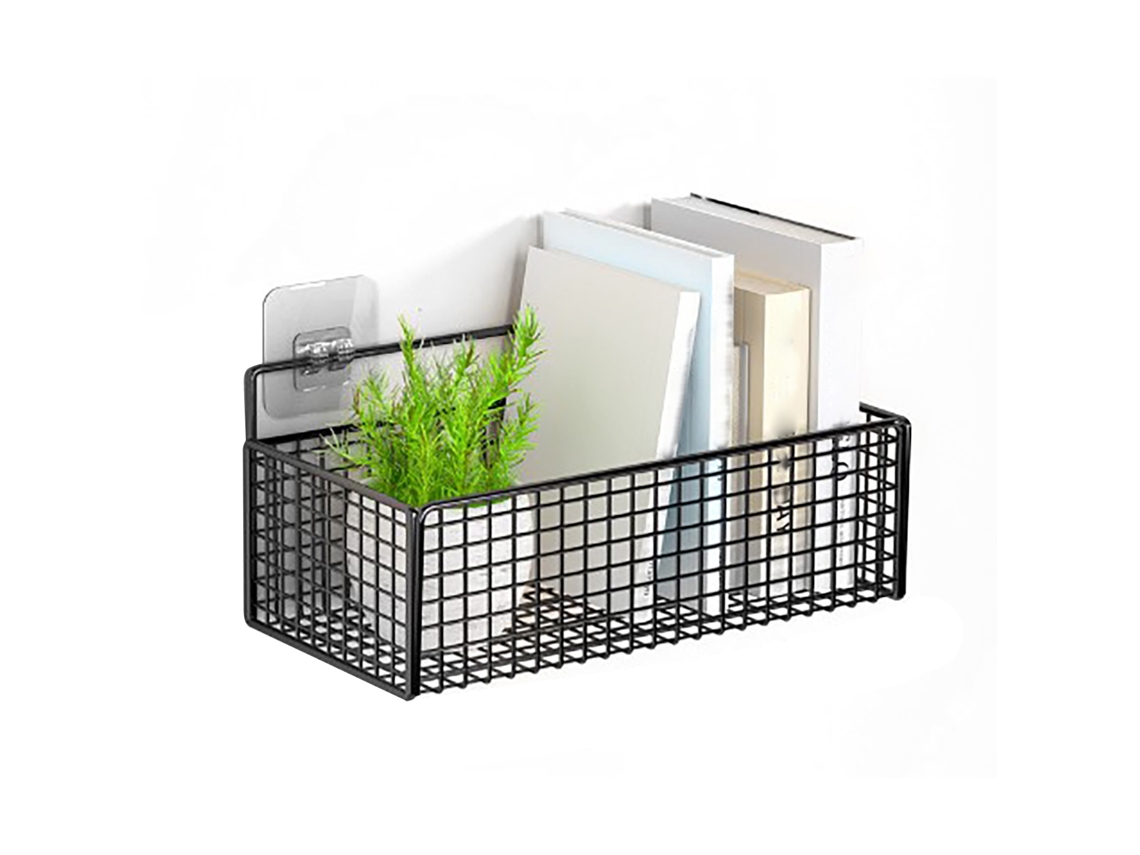 Cesta De Almacenamiento Negra Para Pared, Sin Agujeros, Multifuncional, De Acero Al Carbono, Para Cocina/dormitorio.