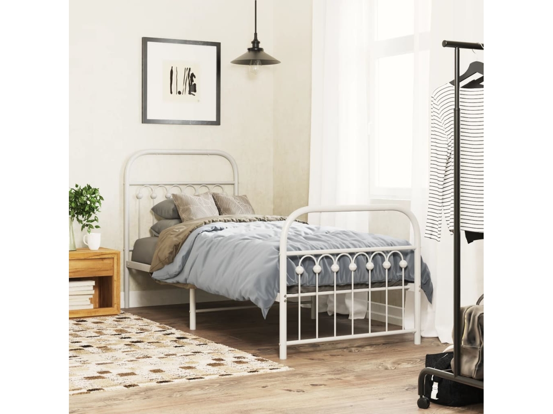 Estructura Cama Sin Colchón Con Estribo Metal Blanco 75x190 Cm