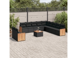 Conjunto de sofá de jardín de 12 piezas con cojines de mimbre negros DKD Home Decor